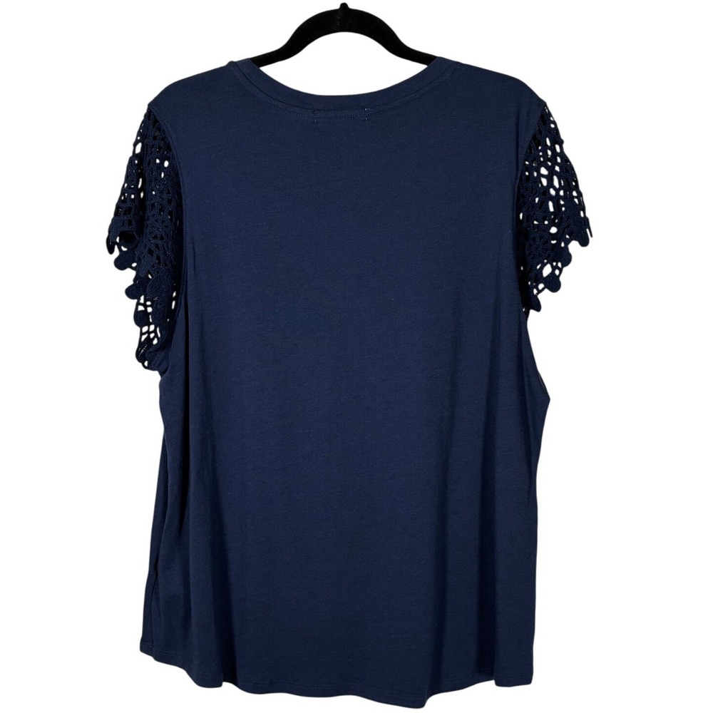 C&C California Navy Blue Crochet Flutter Sleeve Top XL NWT Cotton Blend - Picture 2 of 6